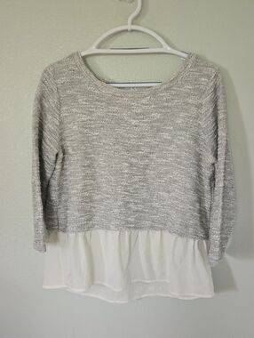 9-H15 STCL Anthropologie | Mixed Media Gray Sweater Tie Back Size Medium